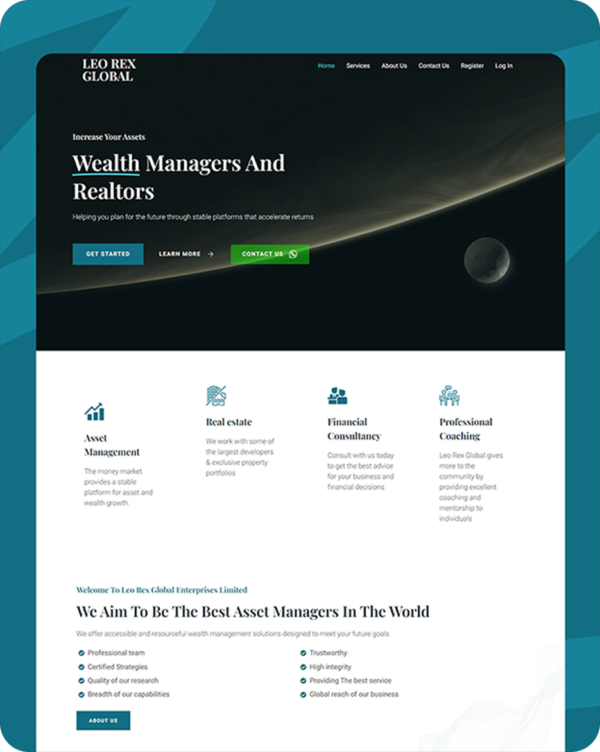 Leo Rex Global — Finance and asset management website built by Lustro Creatives